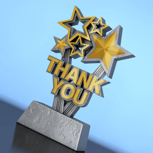 istock Award Trophy with Golden Thank You Sign. 3d Rendering 1071293290