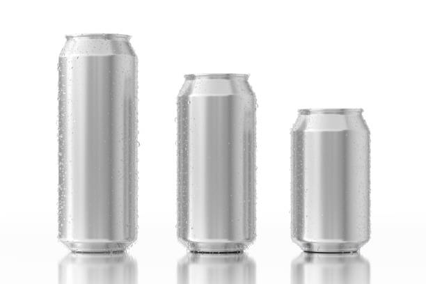 Set of Blank Aluminum Cans with Water Drops. 3d Rendering