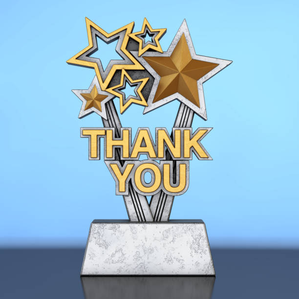 istock Award Trophy with Golden Thank You Sign. 3d Rendering 1071293374