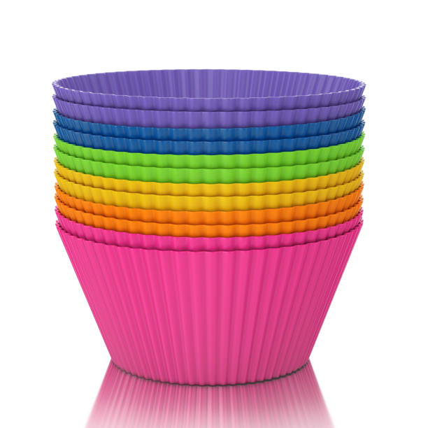 Stake of Colorful Cupcake Silicone Cups. 3d Rendering