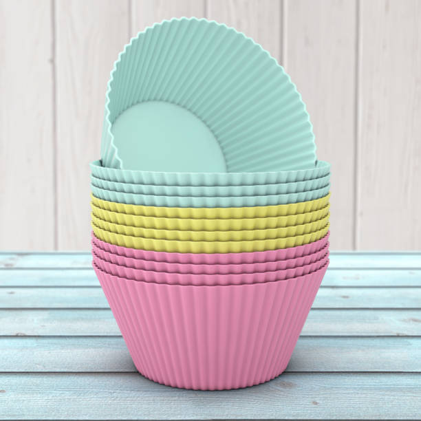 Stake of Colorful Cupcake Silicone Cups. 3d Rendering
