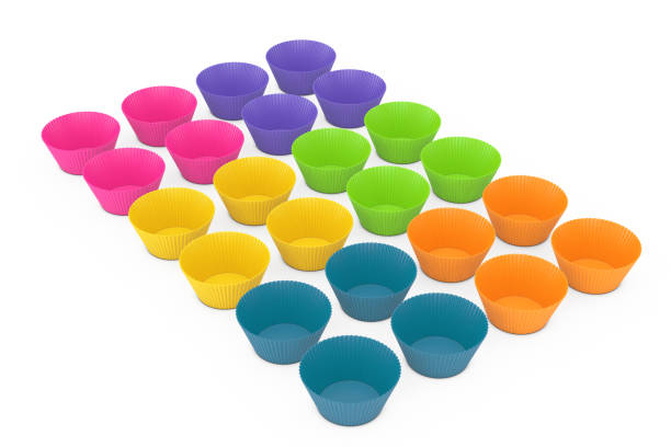 istock Rows of Colorful Cupcake Silicone Cups. 3d Rendering 1071293742