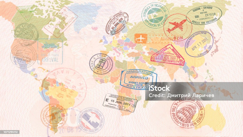 World map with Visas, Stamps, Seals. Travel concept World map with Visas, Stamps, Seals. Travel concept. Travel Stock Photo