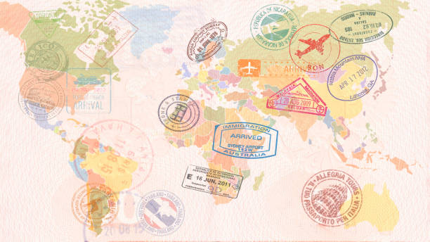 World map with Visas, Stamps, Seals. Travel concept World map with Visas, Stamps, Seals. Travel concept. arrival departure board photos stock pictures, royalty-free photos & images