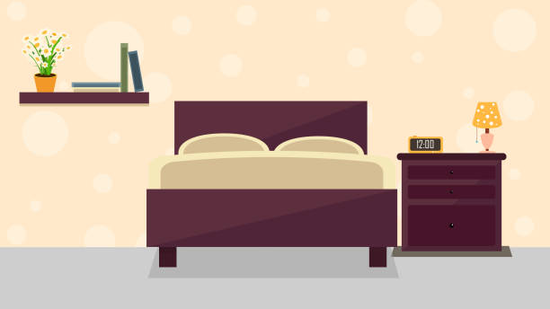 ilustrações de stock, clip art, desenhos animados e ícones de bedroom interior illustration - bed bedroom cartoon furniture