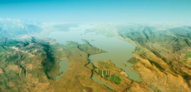istock Upper Klamath Lake 3D Render Topographic Map Horizon 1071301386