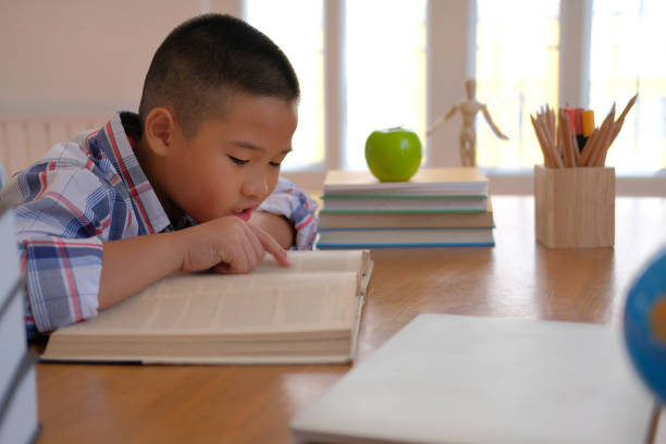 istock little asian kid boy child children studying reading book. 1071310816