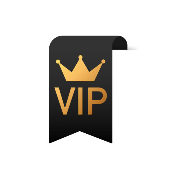 золотой текст vip на черной ленте на белом фоне. - crown black banner white stock illustrations