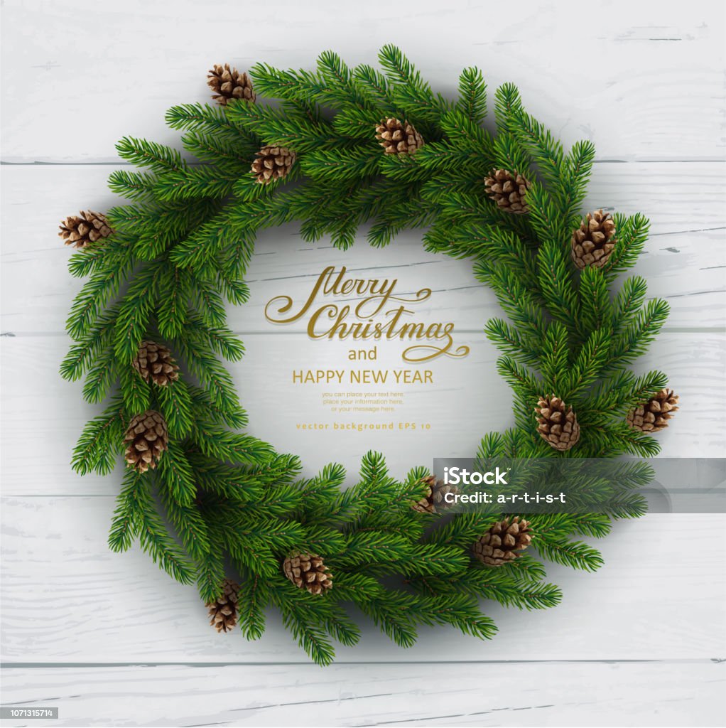 Christmas background with fir tree EPS10 file. It contains blending objects. Layered. grouped. Includes gradient mesh. Wreath stock vector