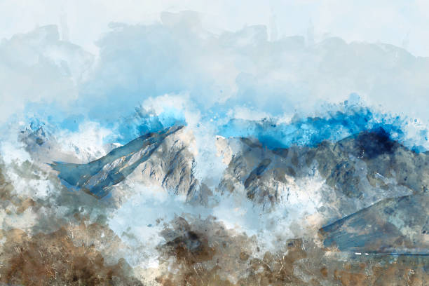 istock Abstract mountains watercolor painting on white background 1071318774
