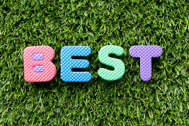istock Color alphabet letter in word best on artificial green grass background 1071320438