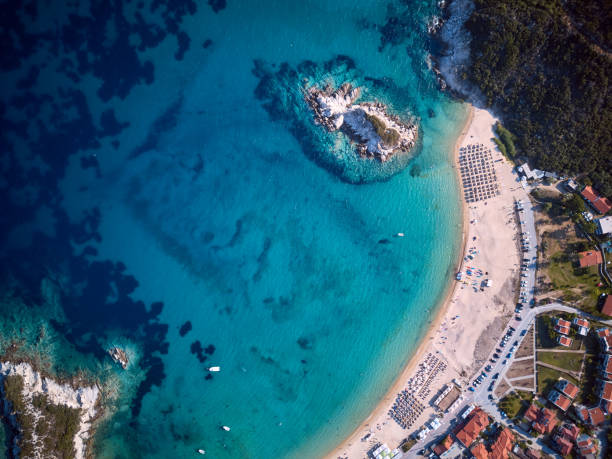 istock Beautiful beach top aerial view drone shot 1071322776