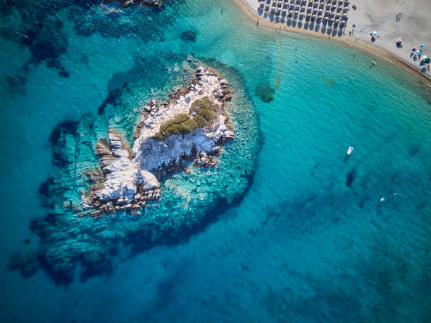 istock Beautiful beach top aerial view drone shot 1071322788