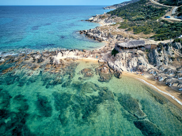 istock Beautiful beach top aerial view drone shot 1071322844