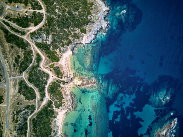 istock Beautiful beach top aerial view drone shot 1071322860