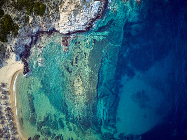 istock Beautiful beach top aerial view drone shot 1071322884