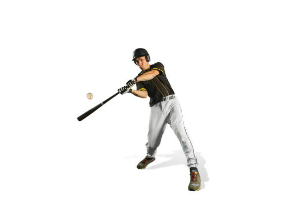 istock one caucasian man baseball player playing in studio 1071325356