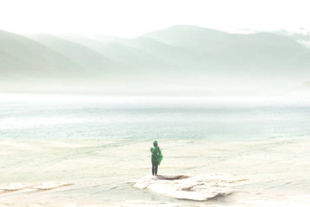 istock adventurous traveler crosses alone green mountains 1071325400