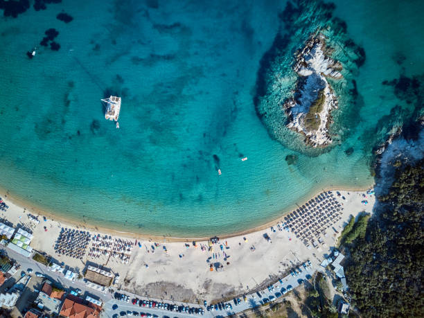 istock Beautiful beach top aerial view drone shot 1071325968