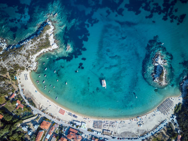 istock Beautiful beach top aerial view drone shot 1071326966