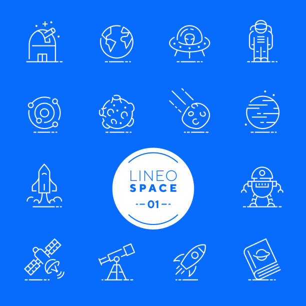 Lineo White - Space and Planets line icons (editable stroke) Vector icons - Adjust stroke weight - Expand to any size - Change to any color astronaut icons stock illustrations