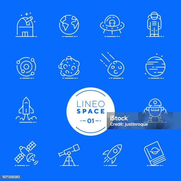 Lineo White Space And Planets Line Icons Stock Illustration - Download Image Now