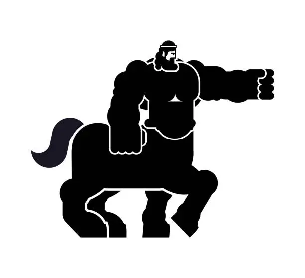 Vector illustration of Centaur Heraldic animal silhouette. half-man half horse Fantastic Beast. Monster for coat of arms. Heraldry design element.