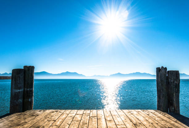 lake chiemsee - bavaria scenery at lake chiemsee - bavaria - germany floating dock stock pictures, royalty-free photos & images