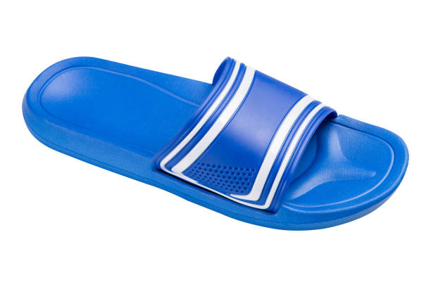 istock one blue rubber slipper for a pool or shower, side view, on a white background, isolate 1071341436
