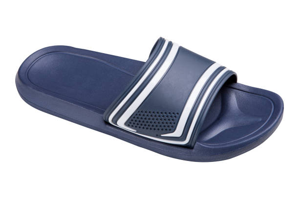 istock one blue slipper for a pool or beach, side view, on a white background, isolate 1071341522