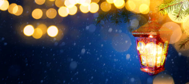 istock Art Christmas tree and holidays light decoration on blue background 1071343032