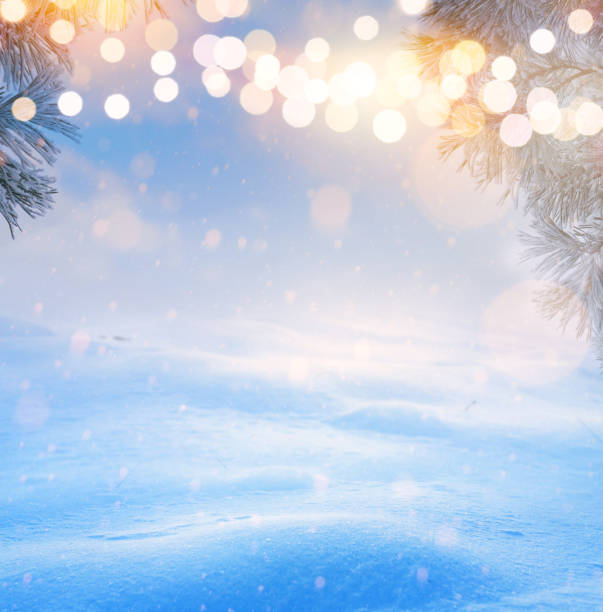 istock Christmas tree light; Blue Snowy winter Christmas Landscape 1071343094