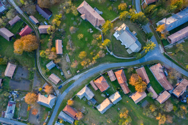 istock Village aerial top drone view 1071343264