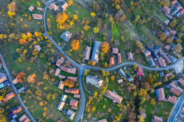 istock Village aerial top drone view 1071343274
