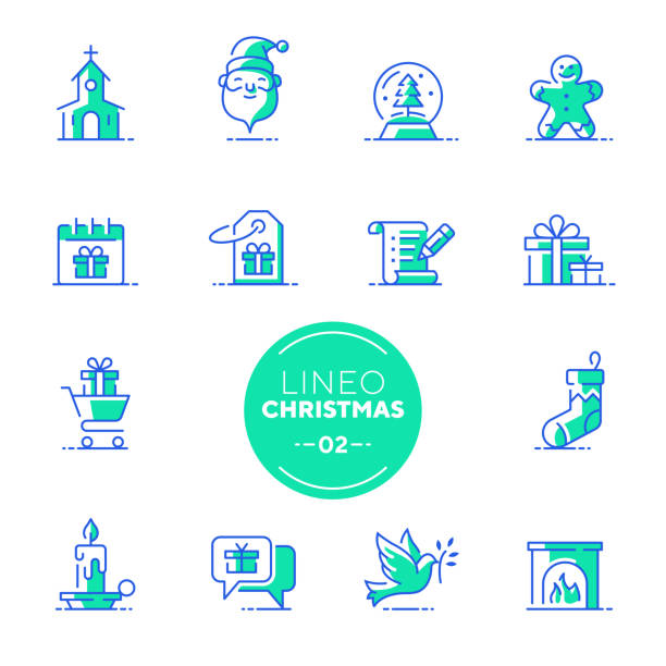 lineo lime - ikony linii bożonarodzeniowych (edytowalne obrys) - calendar holiday december christmas stock illustrations