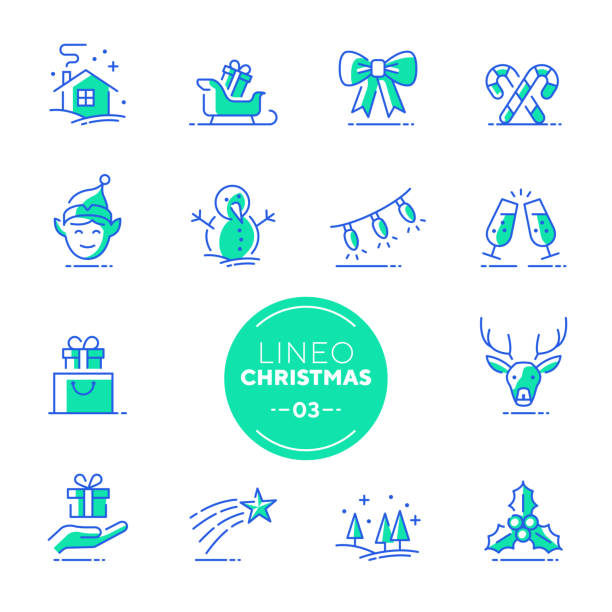 lineo kalk - weihnachts-linie-icons (editierbare hub) - christmas holiday vacations candy cane stock-grafiken, -clipart, -cartoons und -symbole