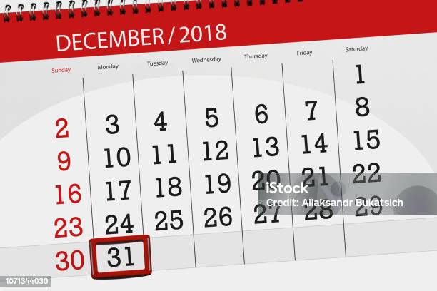 Calendrier Agenda Pour Le Mois De Décembre 2018 Jour De La Date Limite Lundi 31 Vecteurs libres de droits et plus d'images vectorielles de Calendrier