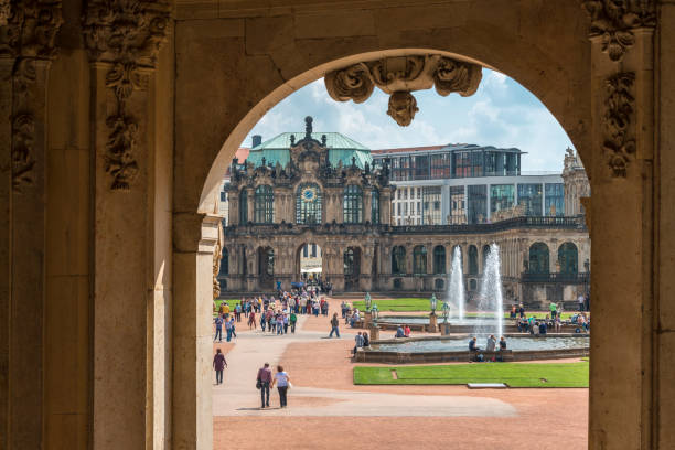 Dresden, Germany - April 22. 2014 - Dresdner Zwinger is one of germany's most famous buildings. Every year millions of tourists come to visit the famous historic baroque buildings of Dresden's Old Town.