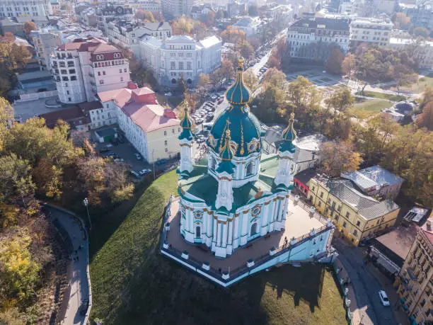 Photo of Aerial top view to St Andrew Church in Kiev