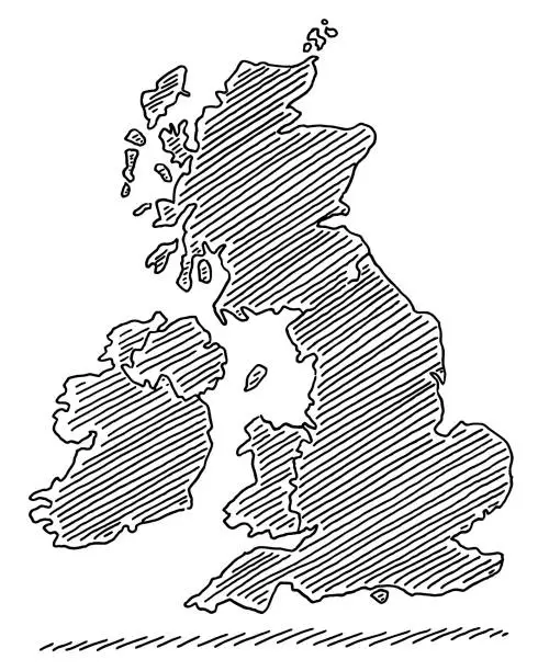 Vector illustration of Map United Kingdom And Ireland Drawing