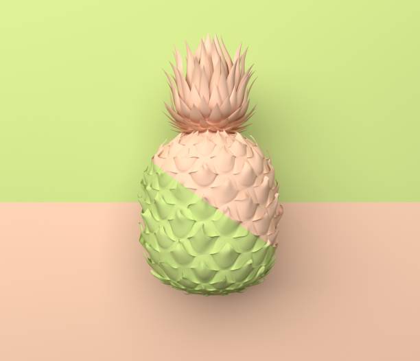 istock Alone pineapple is divided in half horizontally light green and beige color. Illustration in pastel colors. 1071352846