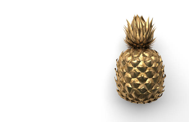 Alone gold pineapple isolated on a white background with space for text.