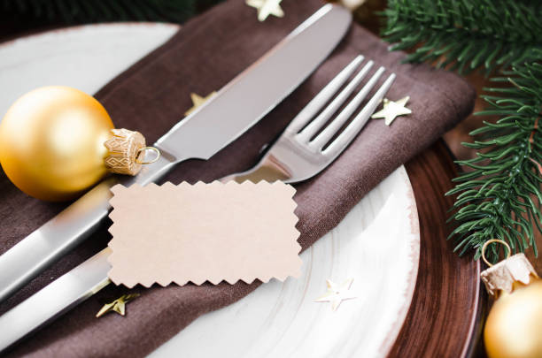 istock Christmas table place setting in vintage or rustic style. 1071353538