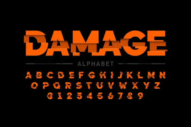 Vector illustration of Damaged font