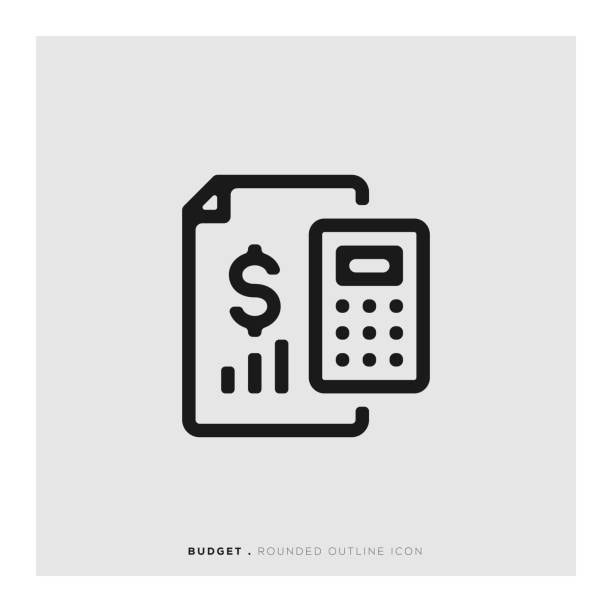 budget-abgerundete linie-symbol - concepts calculator tax form finance stock-grafiken, -clipart, -cartoons und -symbole