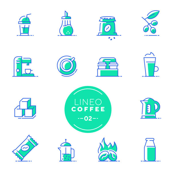 Lineo Lime - Coffee line icons (editable stroke) Vector icons - Adjust stroke weight - Expand to any size - Change to any color sugar bowl crockery stock illustrations