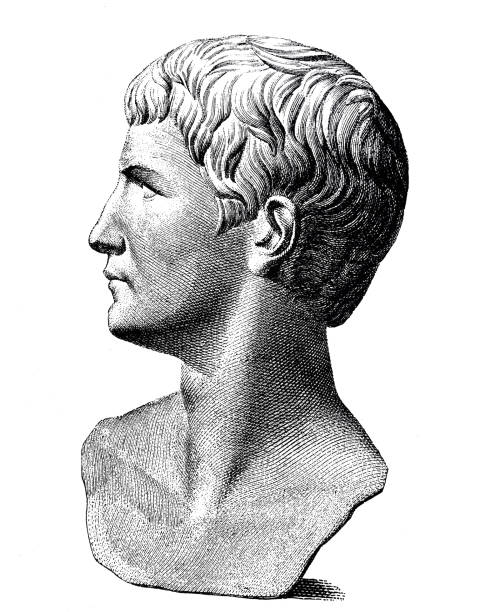 illustrazioni stock, clip art, cartoni animati e icone di tendenza di busto di caligola, imperatore romano - augustus caesar