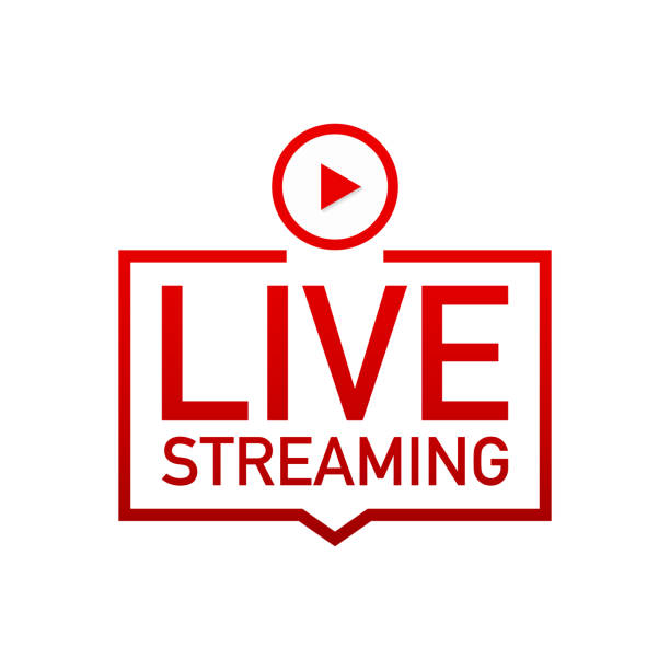 illustrations, cliparts, dessins animés et icônes de live streaming élément de design vectoriel logo plat - rouge avec le bouton "jouer". - breaking wind audio