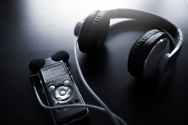 istock Mobile recording device and headphones 1071366462