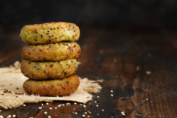 Fried vegetarian broccoli and quinoa burgers